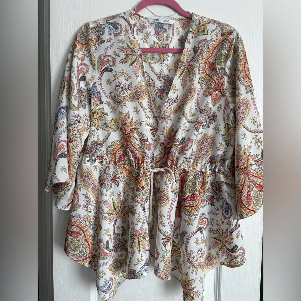 Zara Women's Paisley Blouse - Cream and Red